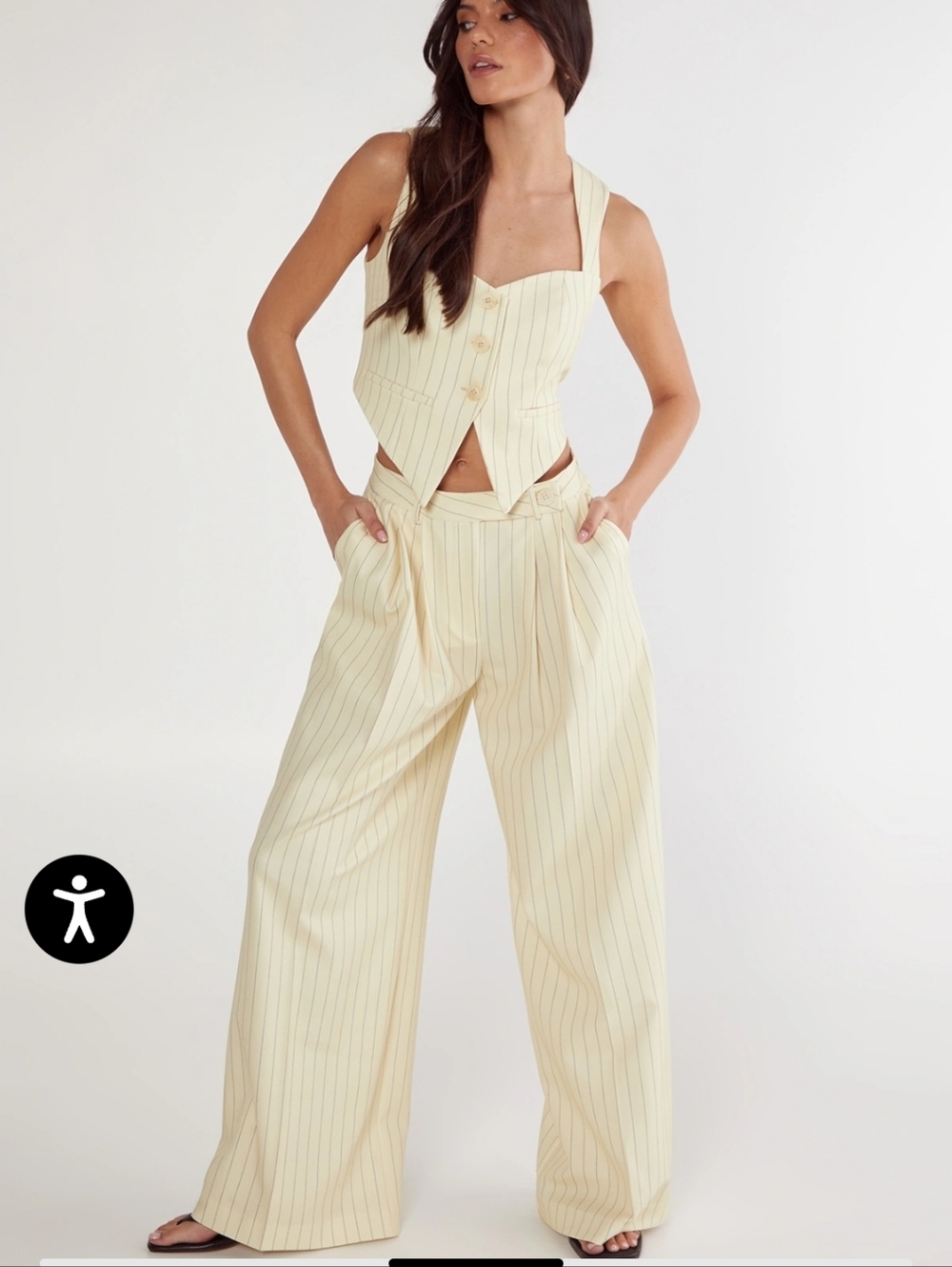 NastyGal Butter Pinstripe Tailored Vest (6) & Pinstripe Tailored Pants (8) Set - Picture 4 of 6